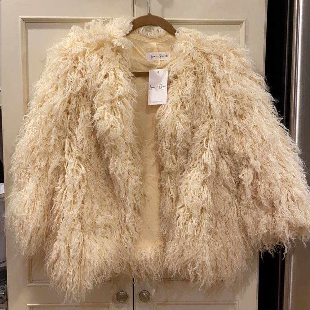 Luca & Grae ivory lines faux fur jacket
